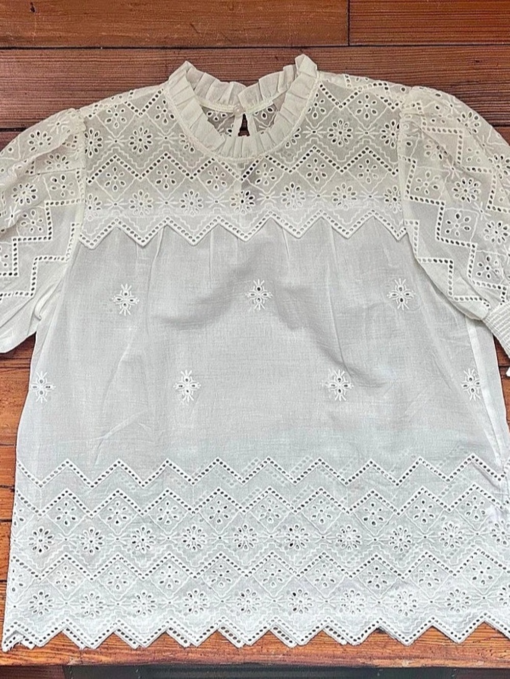 INDUSTRY • Ruffleneck Eyelet-Yoke Top White